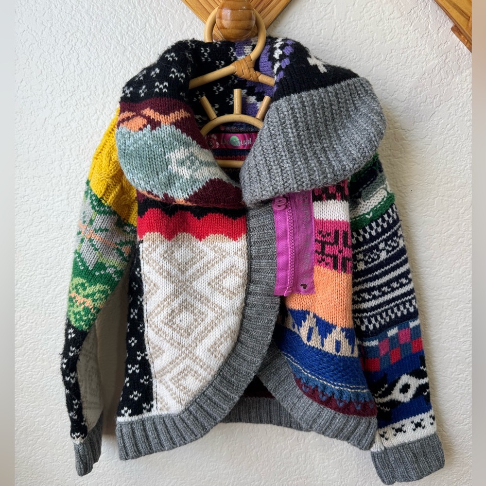 Desigual Multicolor Patchwork Knit Cardigan Sweater Girls